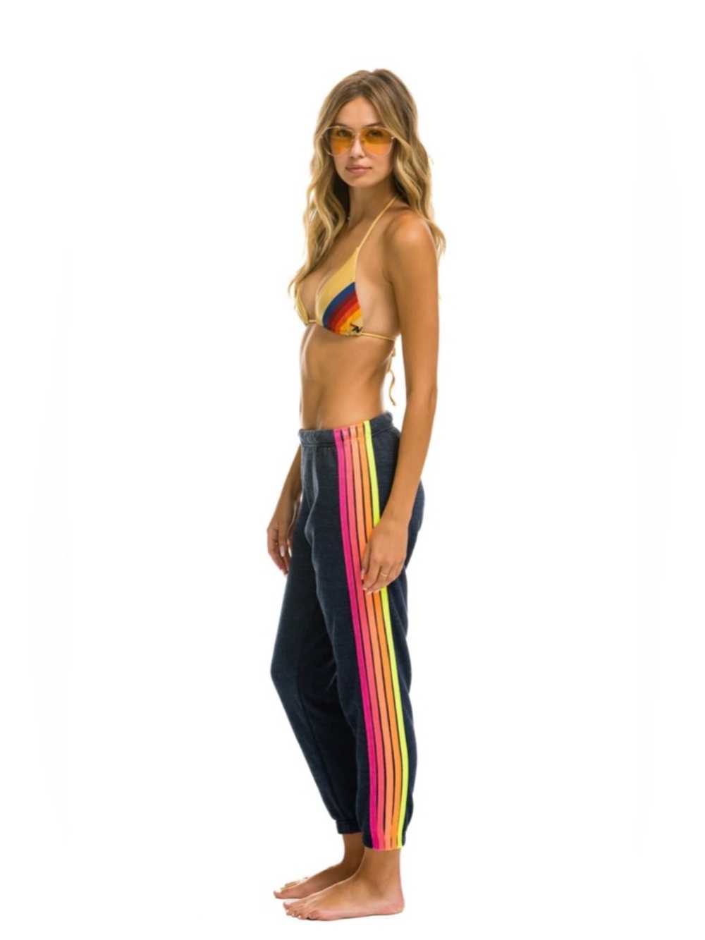Aviator Nation 5 Stripe Sweatpants Heather Navy Neon Rainbow Size S